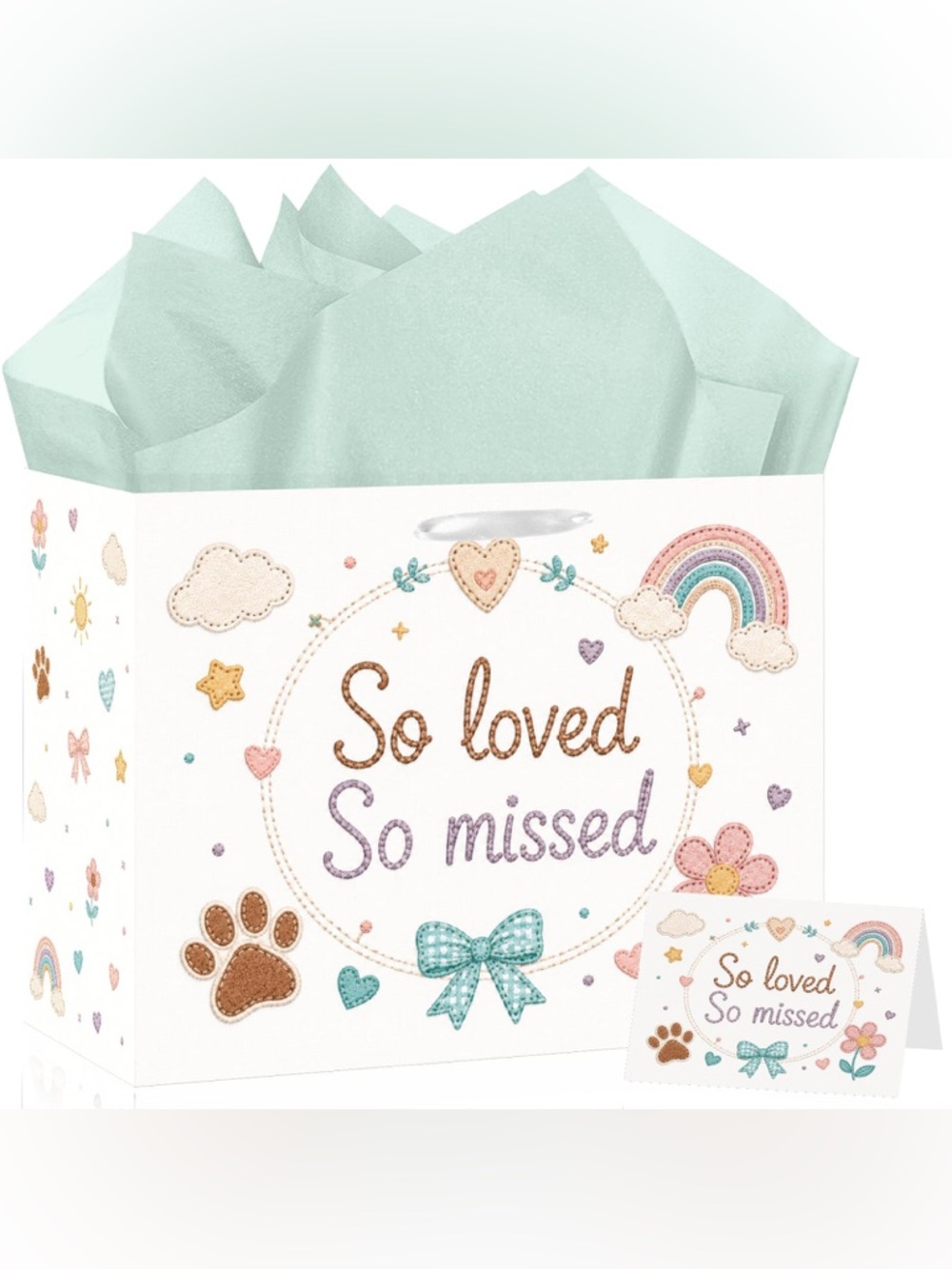 So Loved So Missed Pastel Memorial Gift Bag with Mint Tissue